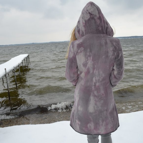 Vintage Marvin Richards Cashmere Long hoodie Coat gray black Red purple M L XL - Picture 4 of 15